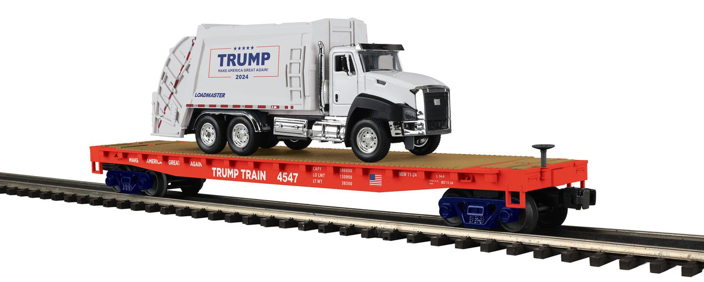 20-95796 DONALD J. TRUMP FLAT CAR WITH GARBAGE TRUCK-O